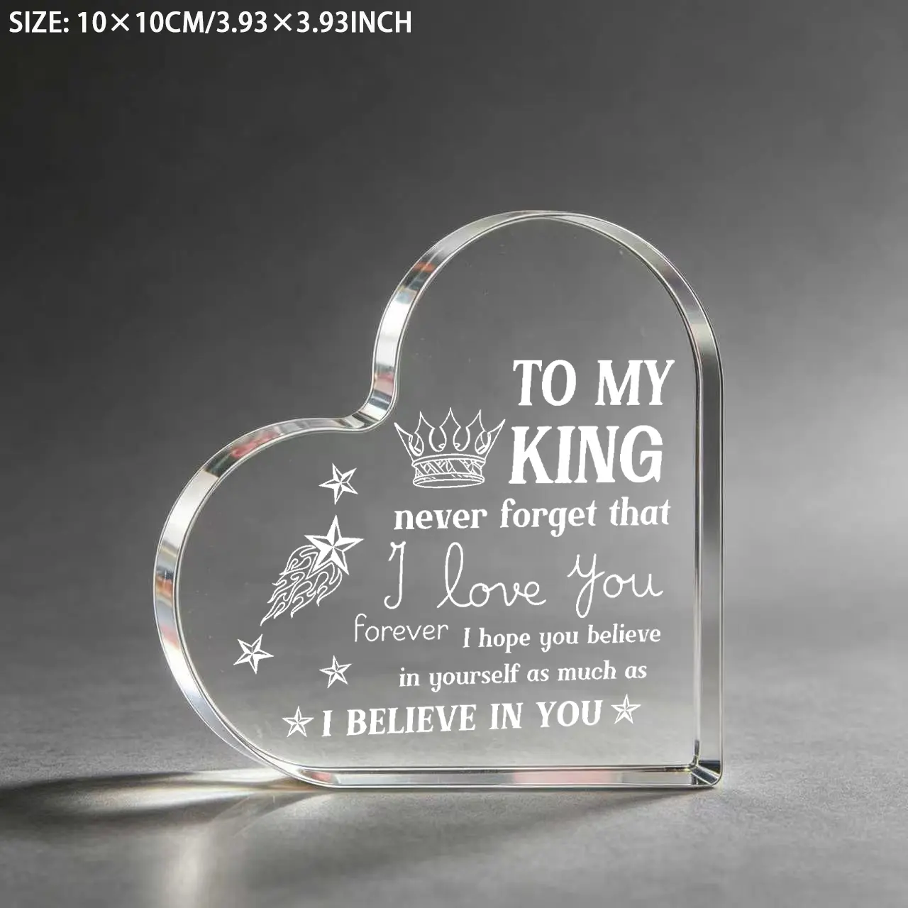 Heart-Shaped Acrylic Plaque Signs - Engraved "To My King" Keepsake with Romantic Love Quote, Room Decor Gift for Boyfriend Husband Anniversary Birthday Present, Gifts For Him