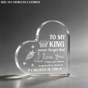 Heart-Shaped Acrylic Plaque “To My King” Engraved Keepsake - Romantic Love Quote Gift for Boyfriend/Husband, Anniversary & Birthday Present summerwins