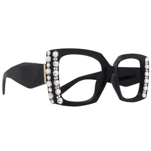 Penelope, Bling Reading Glasses for Women, Handmade with Clear Genuine European Crystals, Black, Square. NY Fifth Avenue” Lightweight