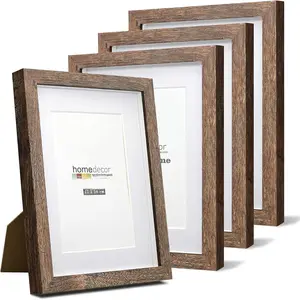 Shadow Box , 4 Pack Picture  Set, Wall Picture , Farmhouse  Rustic Picture s with Tempered Glass Gallery Wall Tabletop Display (6X8 Mat 4X6, Brown)