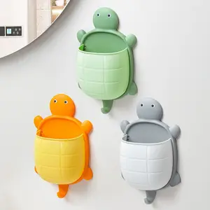 3PCS Cute Turtle Wall-Mounted Storage Organizer, Self-Adhesive Remote Control Holder & Toothbrush Caddy, No-Drill Space-Saving Floating Wall Box for Bathroom, Bedroom & Kitchen