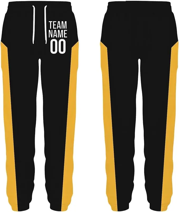 SGS Sports Gear Custom Sweatpants, Personalized Standard Design with Name & Number Sweatpants for Men, Women, Youth & Kids, Yellow - Black