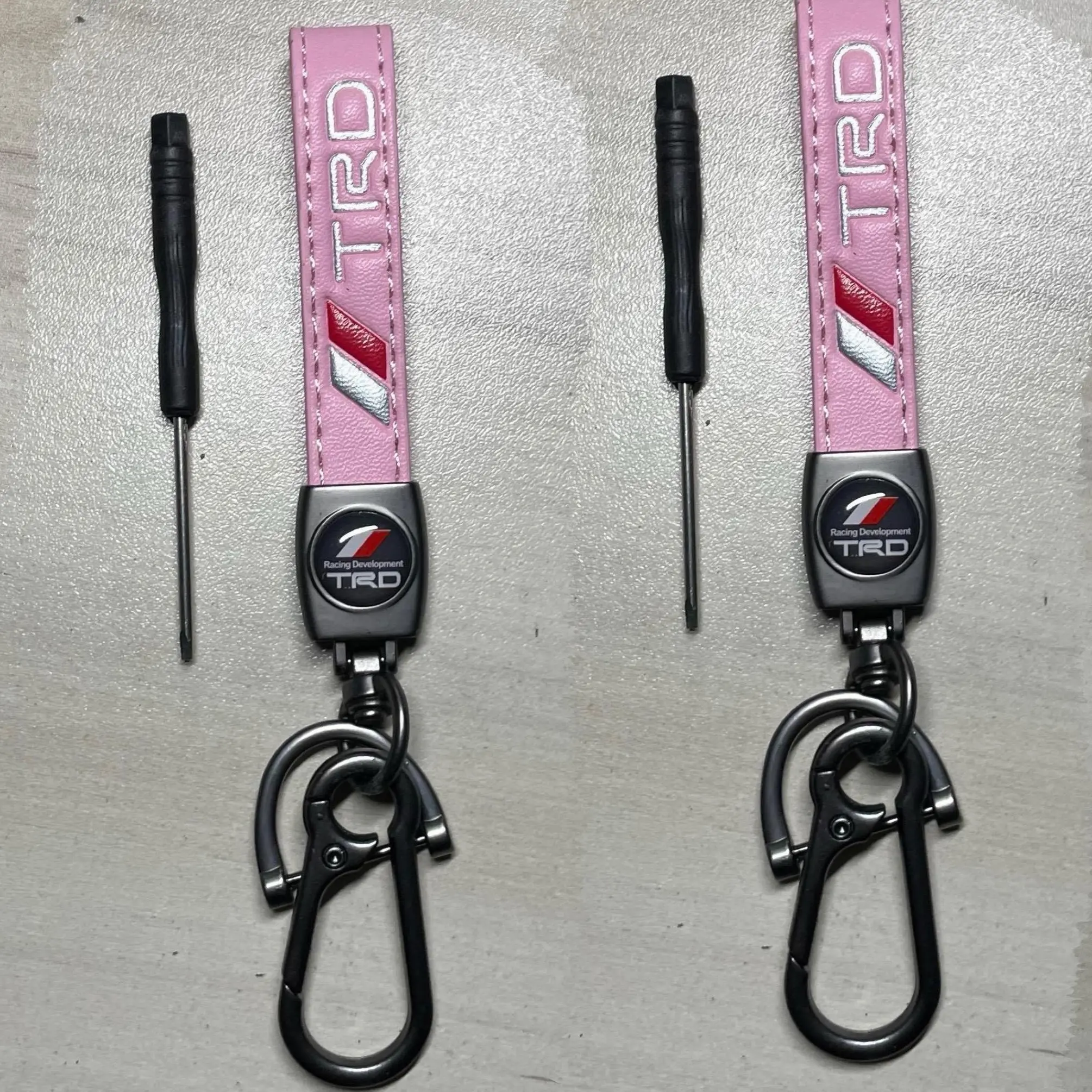Genuine Pink Leather Car Keychain for TRD Key Ring Lanyard Accessories, LOT OF 2