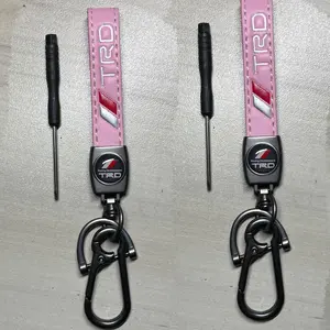 Genuine Pink Leather Car Keychain for TRD Key Ring Lanyard Accessories, LOT OF 2