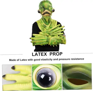 Halloween Catfish Green Full Head Fish Mask with Gloves Latex Costume for Adults Realistic Design Comfortable Fit Versatile Use party