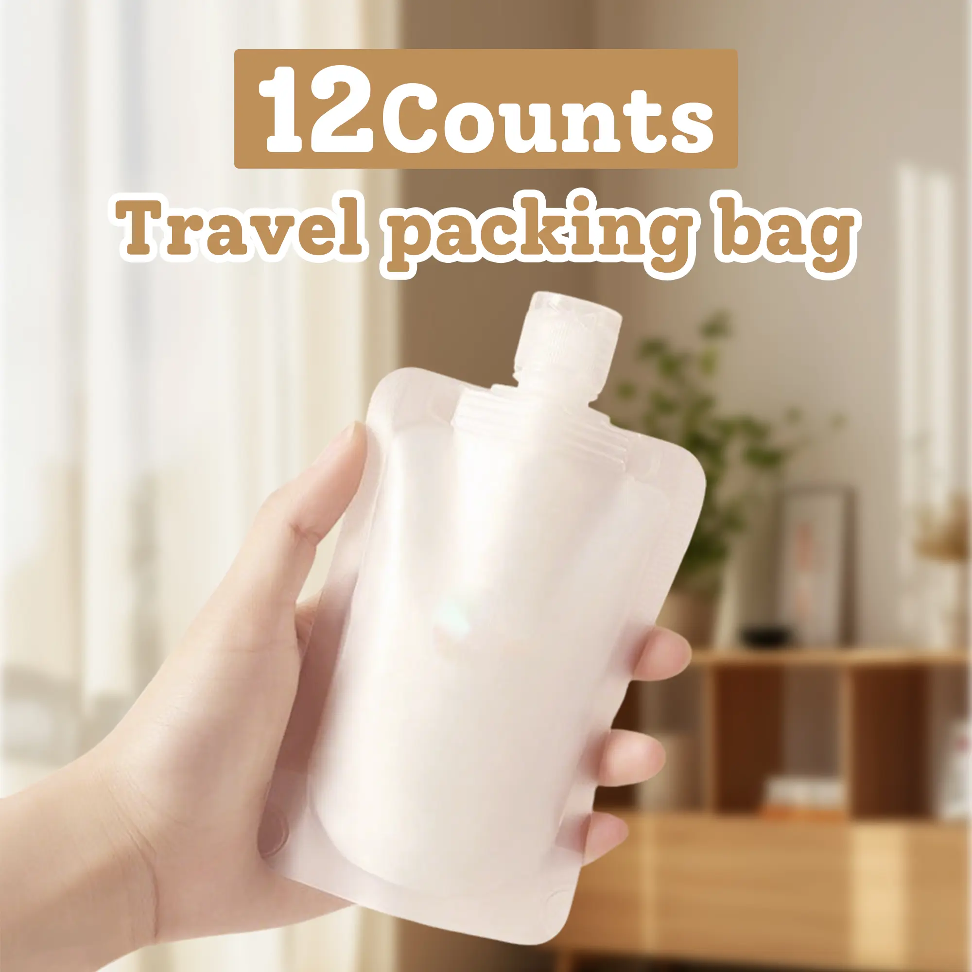 12 Counts Portable Travel Pouches, Reusable Plastic Bags for Liquid Storage, Suitable for Beverages & Snacks