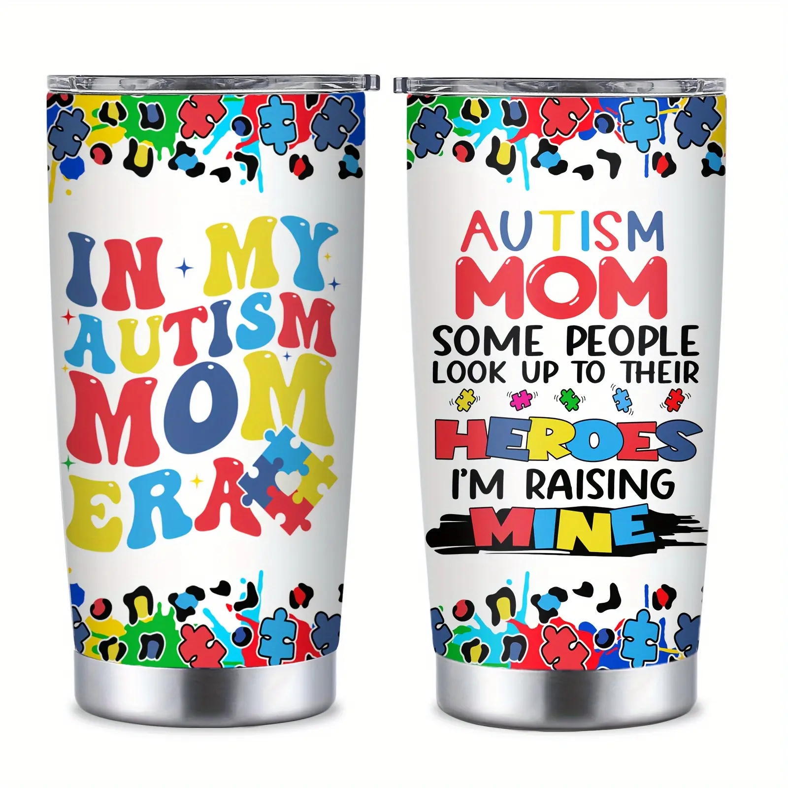 Autism Awareness Insulated Mug, I Love Someone with Autism, Colorful Puzzle Mug, Gift for Autism Moms and Autistic Children, 20oz Stainless Steel Coffee Mug