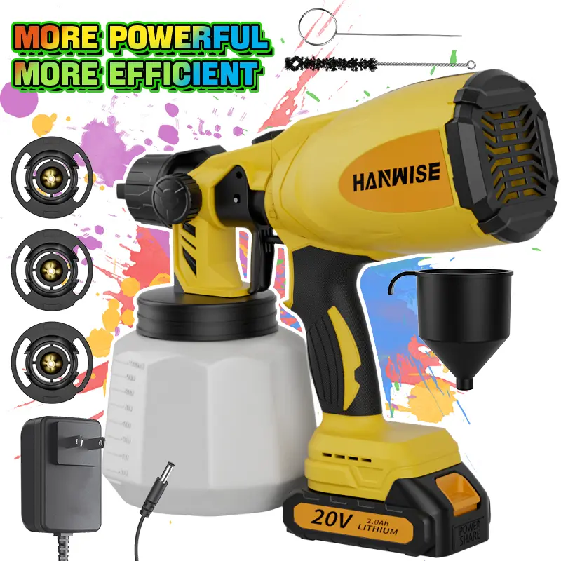 HANWISE Cordless HVLP Paint Sprayer Spray Painting Tool - Adjustable Flow, Easy-to-Take-Apart & Clean, for Furniture/Car, House Painting, Ideal Gift for DIY Hobbyists
