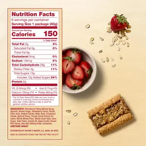 Nature’s Bakery Oatmeal Crumble Bars, Strawberry, Real Fruit, Vegan, Non-GMO, Breakfast Bar, 1 Box With 6 Bars, 6 Count