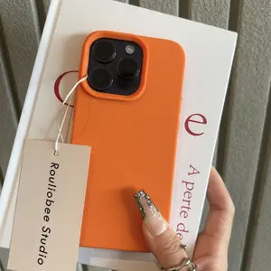 New Imitation leather Phone Case, Phone Cases for iPhone, Decorative Phone Protective Cover, Phone Accessories Compatible with iPhone 16 Pro X XS MAX 11 12 13 14 15 Plus Series Case, Orange Fall Decor