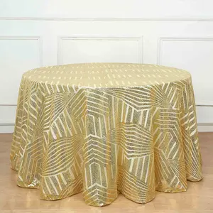 Sequin Round Tablecloth 120" Gold with Diamond Glitz Design - Seamless Chic Decor for Stylish Events