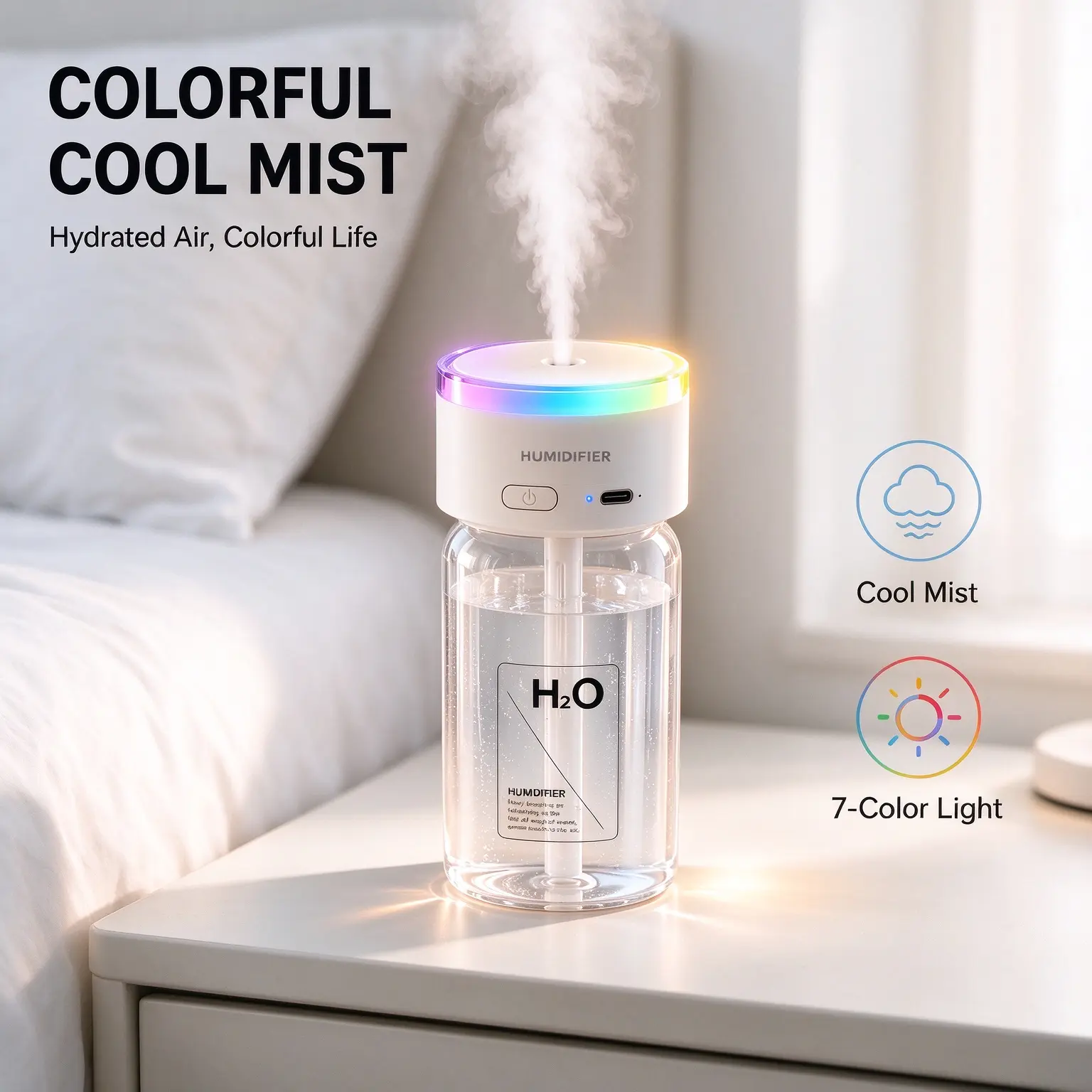 Mini Portable Aromatherapy Humidifier, Compact Desktop Personal Humidifier, Handheld Small Humidifier for Bedroom, Office, Travel, Camping and Household Daily Use