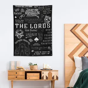 The Lords Dark Romance Wall Tapestry, Barrington University Bookish Aesthetic Decor, Spade Brothers Fan Merchandise, Gothic Skull and Roses Bedroom Backdrop, "Kneel For Your Lord" Quote Wall Art