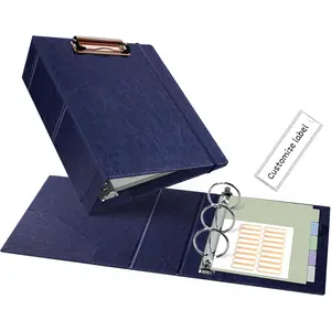 2 Inch Mini Binder 3 Ring,  Leather Clipboard Binders Dividers with Tabs 5.5" x 8.5", Professional Binder Organizer, Navyblue