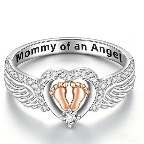 Women's Meaningful Ring Baby and Mother's Angel Ring with Angel Wings Heart Design Perfect Gift for Special Occasions