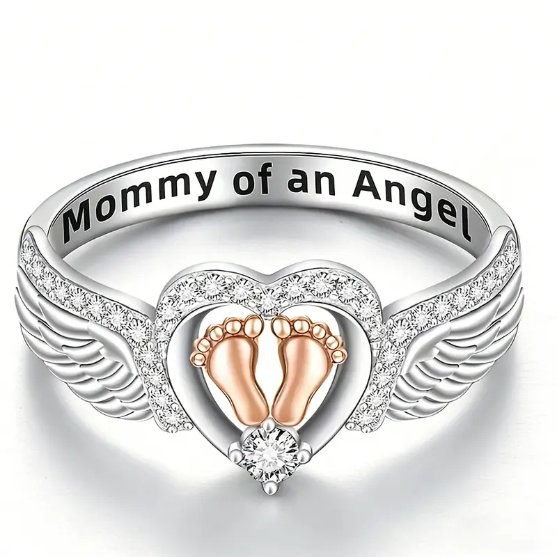 Women's Meaningful Ring Baby and Mother's Angel Ring with Angel Wings Heart Design Perfect Gift for Special Occasions