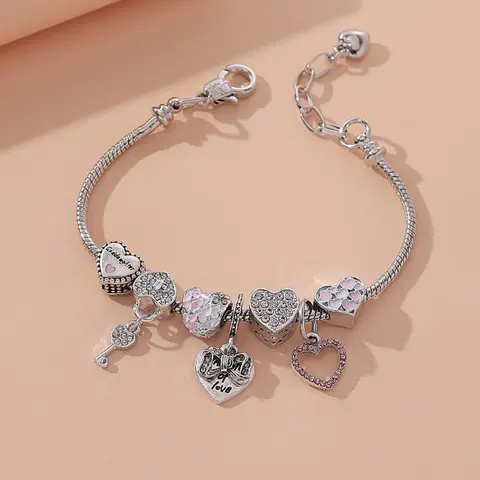Mother's Day Gift 2024 New Trendy Rhinestone Matching Bracelet, Heart Design Bracelet, Heart Shaped Bracelet, Fashionable Bracelet, Fashion Accessories for Wedding Engagement Bridesmaid Costume Dress Prom Party Daily Wear, Christmas Gift for Girlfriend