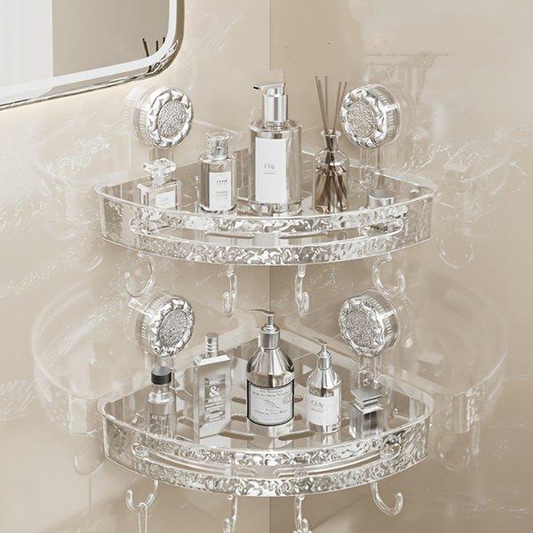 Waterproof Corner Shower Shelf with Suction Cups – Transparent Wall Mounted Bathroom Organizer, Strong Hold Storage Rack for Kitchen Bedroom Bathroom Waterproof Corner Shower Shelf with Suction Cups – Transparent Wall Mounted Bathroom Organizer, Strong Hold Storage Rack for Kitchen Bedroom Bathroom