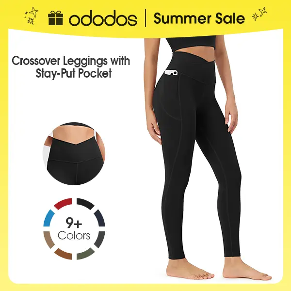 ODODOS Women's Cloud Feeling Crossover High-Waist 7/8 Leggings with Pockets, 25"/28" Gym Yoga Pants for Lounge & Yoga, High Waist Legging Sportswear Bottoms summerwins High Waisted Yoga