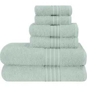 6 Pack Ultra Soft Cotton Towel Set - 2 Bath Towels 28x55, 2 Hand Towels 16x24, 2 Wash Cloths 12x12, Compact Lightweight Ideal for Daily Use, Sea Green