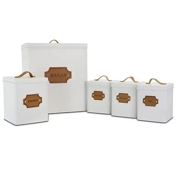 MegaChef Kitchen Food Storage and Organization 5 Piece Cannister Set in White