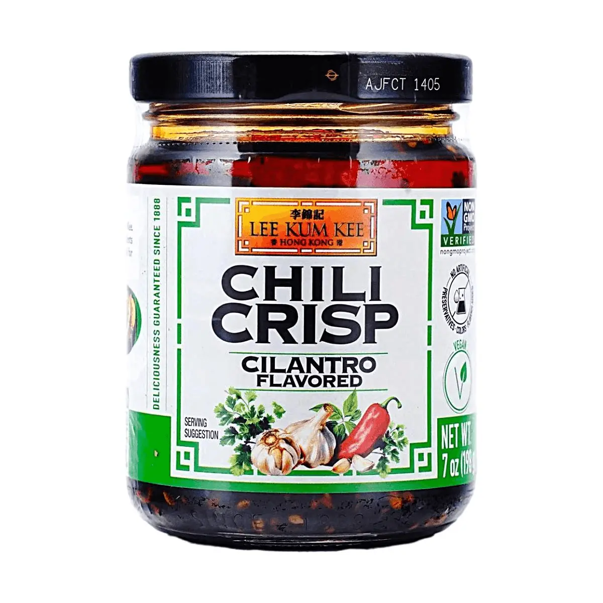 Lee Kum Kee Chili Crisp with Cilantro Flavor - Spicy Crispy Chili Oil, 198g, Non-GMO, Vegan