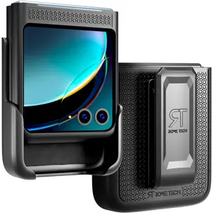 MELLOW MORNINGS Designed for Motorola Razr+ (2023) Case with Belt Clip Holster - Kickstand Cover Phone Case - Black (Dots)