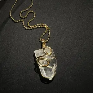 Clear Quartz Point Pendants with Wire Wrapping - Grade 'A' Quality, Gold Over Copper/Copper Wire jewelry crystal pendant crystal necklace inner peace