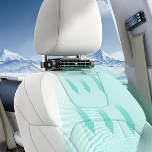 USB Car Seat Fan, Dual Turbo High Wind Vehicle Fan, Rear Pillow Mounted Cooling Fan with Independent Switch & Adjustable Air Outlet for Car Interior Passenger Comfort