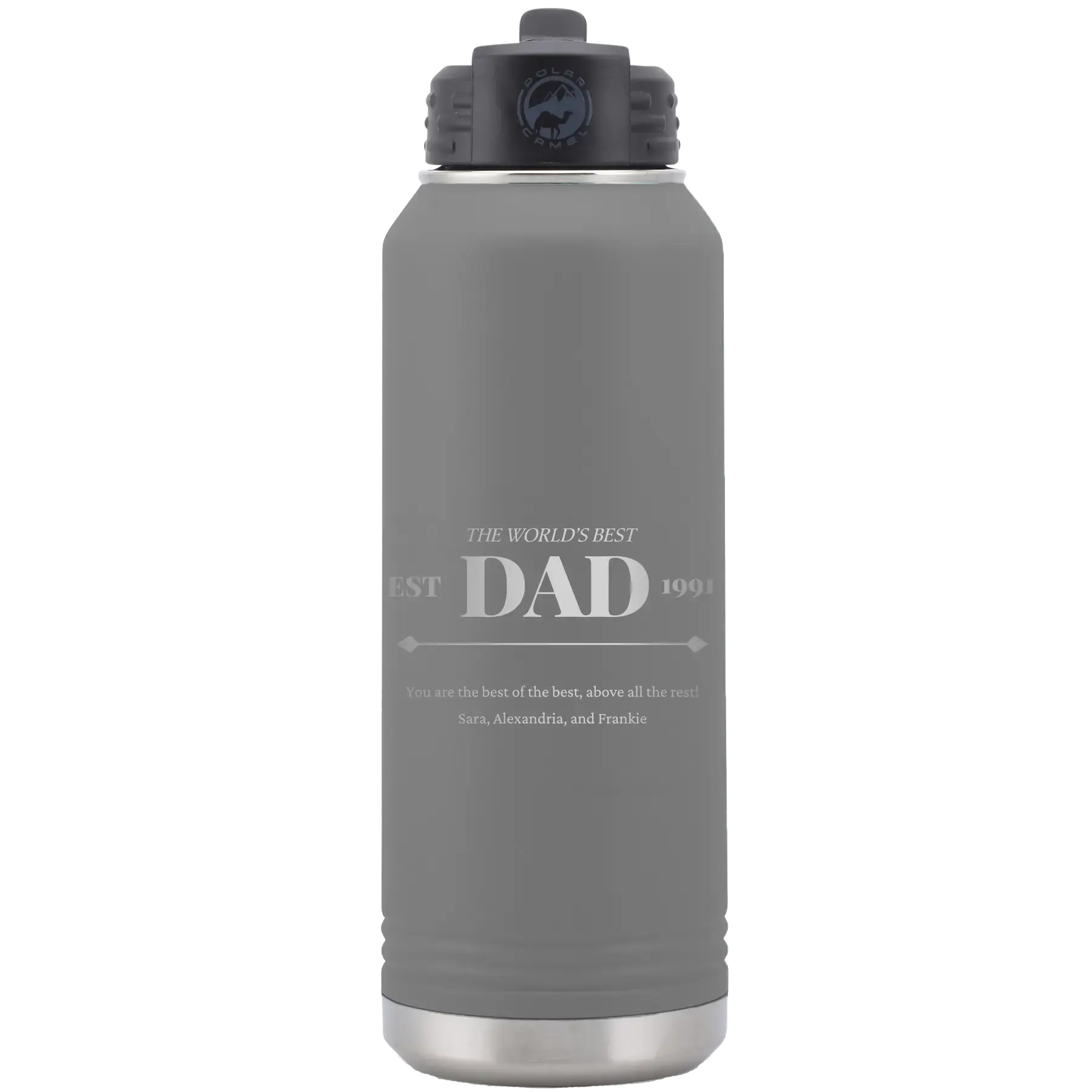 Personalized Best Dad Est 32 oz Water Bottle - Dark Gray