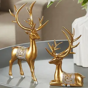 Deer Sculpture Decoration Set, Elk Statue for Home Office Decor, Artificial Animal Crafts Gift, Window Desktop Bookshelf TV Cabinet