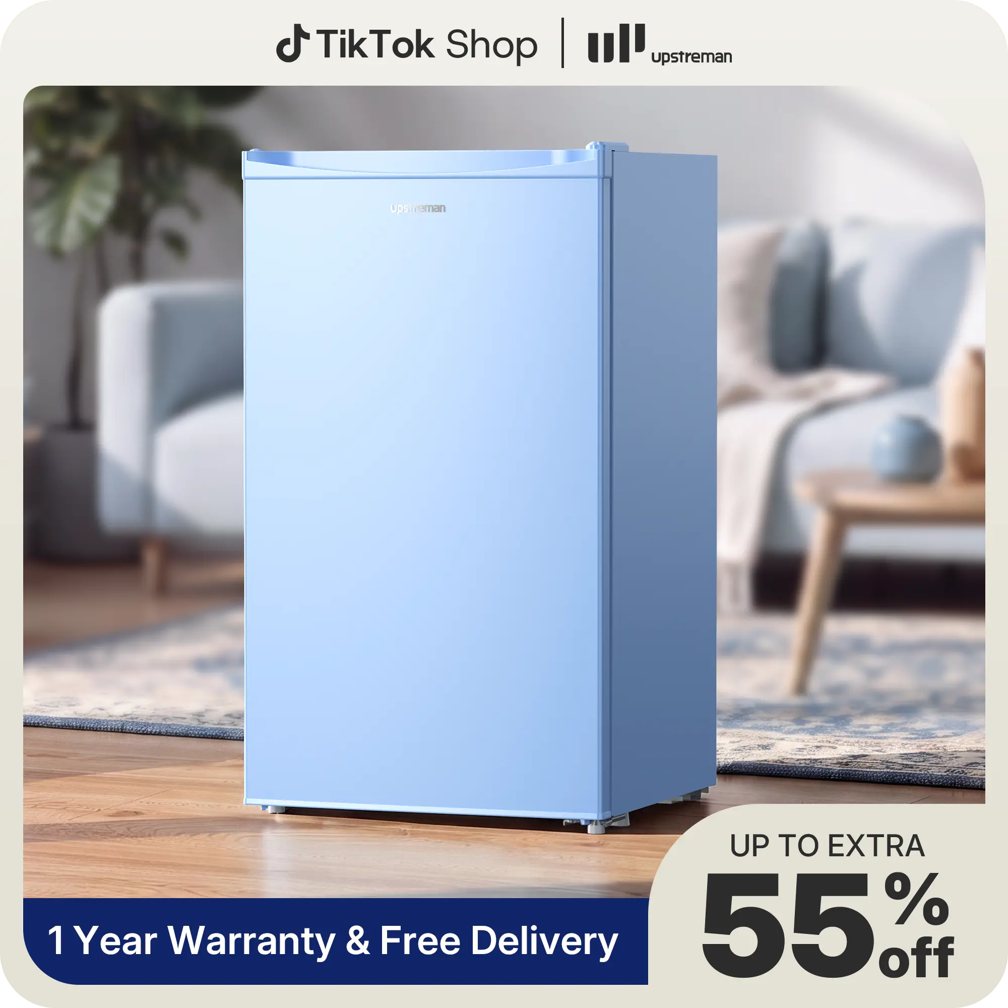 Upstreman mini fridges 3.2 Cu.Ft with Freezer Compact Single-Door Fridge with Ice Tray for Dorm Office Bedroom BR321 Adjustable Temperature Thermostat Energy Efficient Quiet Operation Blue Fridge drink fridge skincare fridge refrigerator Reliable Service