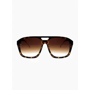 Reina - Tortoiseshell Oversized Sunglasses with Gold Metal Temples Gradient Brown Lens 100% UV Protection Soft Cream Vegan Case