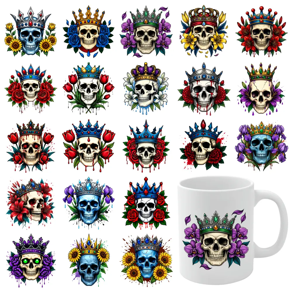 21 Pcs Skull Crown UV DTF Stickers Suitable for 16 oz Glass Plastic Self-Adhesive Labels DIY Water Bottle Glass Waterproof Rub on Transfers Transfer Sticker Decal