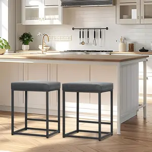 PHI Villa Bar Stools Set - Counter Height 24" Upholstered Modern PU Leather Backless Barstools with Cushion Non-Slip Foot Pads & Superior Comfort Furniture Cabinets Kitchen Home Dining Chairs Design Aesthetic Minimal