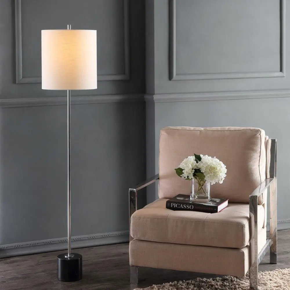 JONATHAN Y Levitt Modern Floor Lamp - Marble-Metal LED, UL Listed, Geometric, Chrome Silver Base & Shade, Step Switch, Home Decor Minimalist Piece for Living Room, Bedroom, Home Decor Floor Lamp