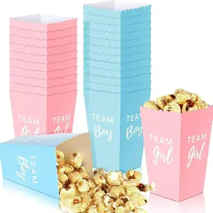 5/20pcs-Gender Reveal Paper Popcorn Boxes Decorative Dinnerware Mini Popcorn and Candy Favor Treat Boxes Team for Boy Girl Baby Shower Gender Reveal(Blue, Pink)