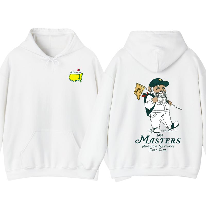 2026 Masters Golf Hoodie, Augusta National Graphic Tee with Golfer Illustration, Two-Sided Unisex Cotton Hoodie, Casual Gift for Golf Fans