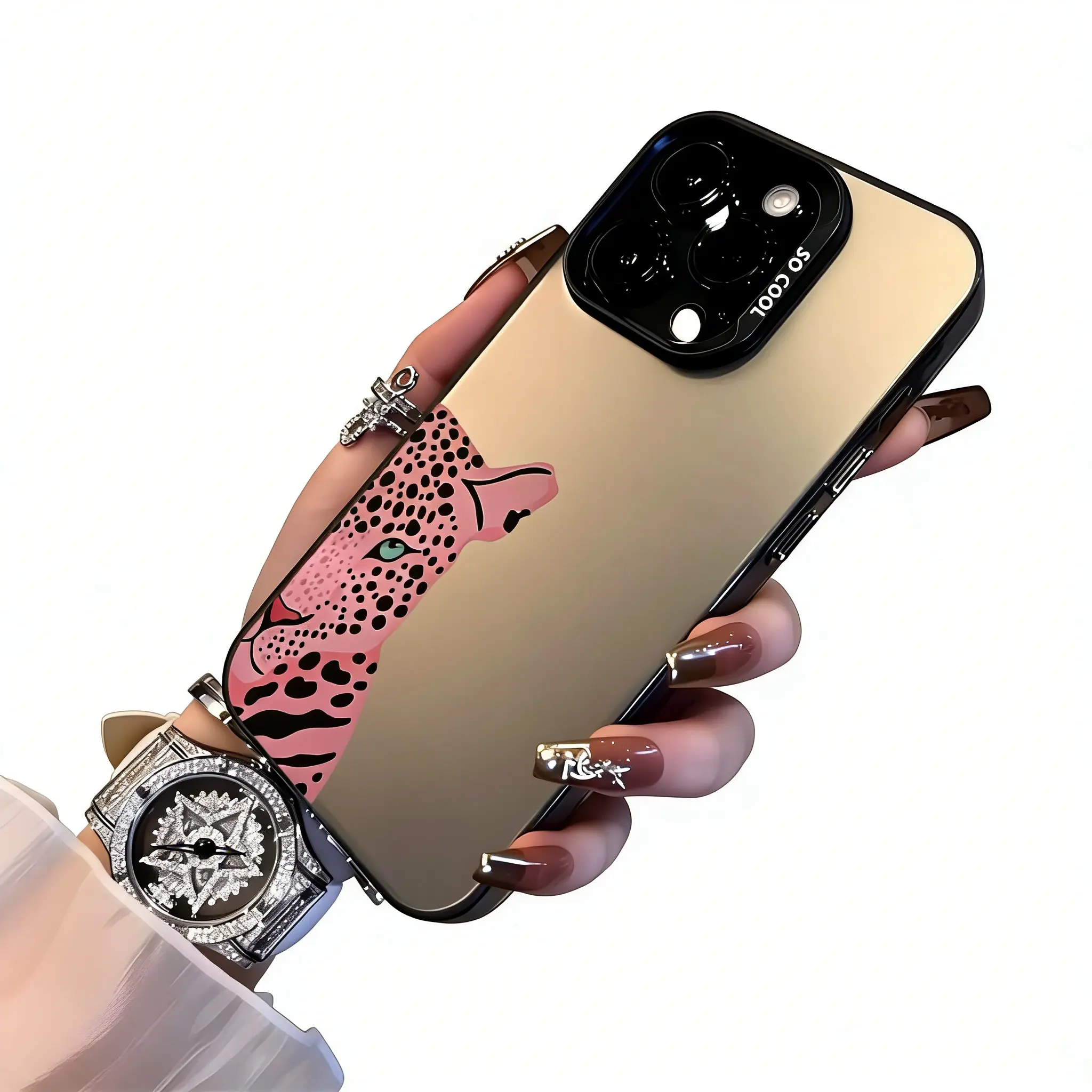 Pink Panther Animal Print Smartphone Casing - Baddie Aesthetic Leopard TPU Cover, Shockproof Protection Accessory for iPhone X/11/12/13/14/15/16/17 Pro Max