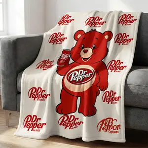 Soft Flannel Dr Pepper Bear Blanket, Fade-Resistant Anti-Pilling Lightweight Warm Throw Blanket, Breathable Easy Care Red Bear Soda Vibrant Print Blanket for Couch Bed Sofa, All Season Durable Home Textile, Cozy Chic Blanket