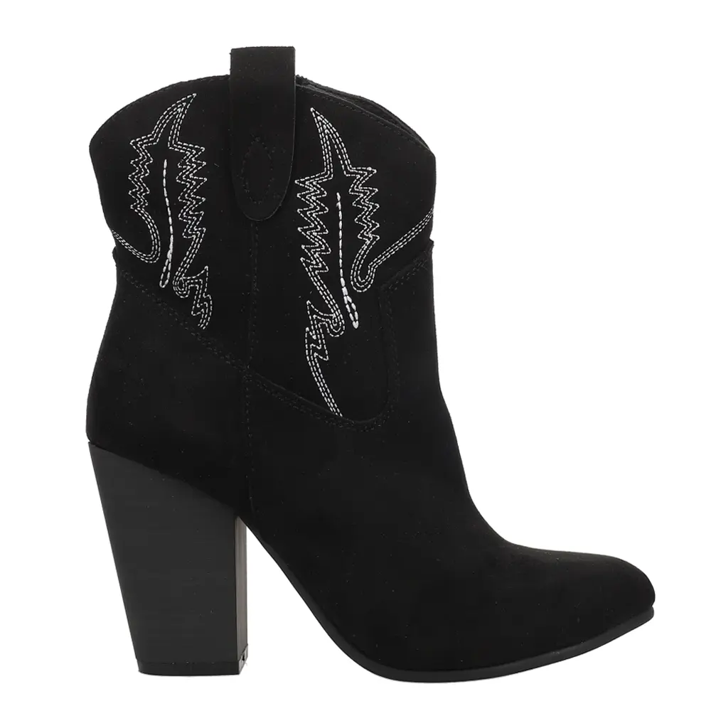 Code West Womens Slayer Embroidery Round Toe  Casual Boots Ankle High Heel 3" & Up - Black