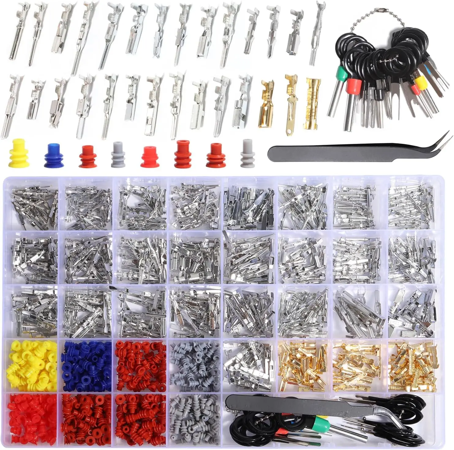 950Pcs Multi-Size Connector Pins Organized Kit - Non-Insulated Crimped Terminal Pins, 1/1.5/1.8/2.2/2.3/2.5/2.8/3.5mm Male&Female, Wire Seals Removal Tool for Automotive Car Motorcycle ATV Wire Connection - Home Improvement
