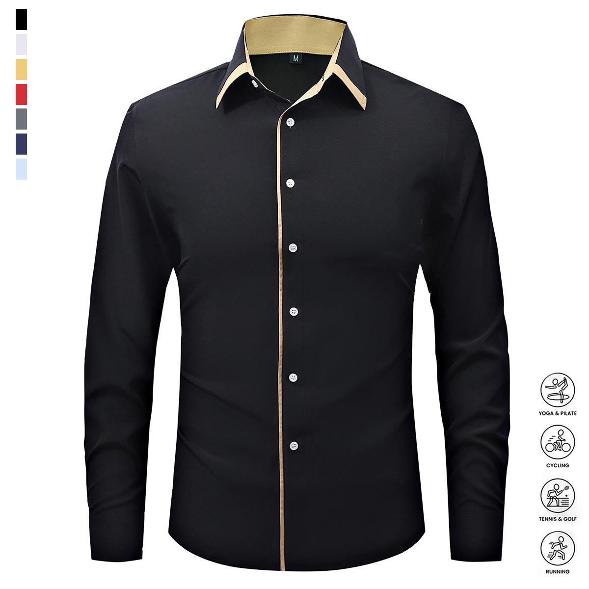 Pack of 5 Casual Color Block Men's Long Sleeve Button Down Shirt, Men's Spring & Autumn Mature Shirt