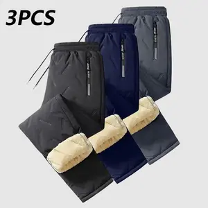Winter Fleece Lined Men's Pants Warm Sherpa-Lined Trousers with Drawstring Waist Zipper Pockets Thermal Outdoor Casual Bottoms Machine Washable Beige Black Blue Gray Plain Menswear