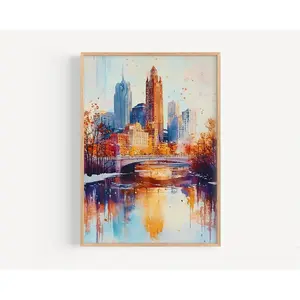 Pattern Wall Art - Columbus Watercolor Skyline Print - Ohio Cityscape Art - Unframed Canvas Poster Decor Room Colorful Gifts Ornaments Decoration