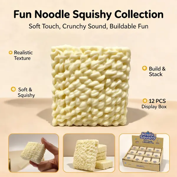 Noodle Squishy Soft Touch Collectible Toy with Crunchy Sound for Stress Relief and Fun Playtime