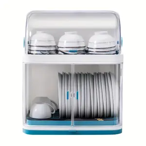 2-Layer Dish Drying Rack And Drain Board With Lid Cover Kitchen Dish Drainer