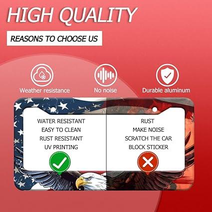 Eagle License Plate Frame Brackets - 2-Pack Patriotic Universal Aluminum Matte Stripe Design American Flag Gloss License Plate Frame Cover with Screw Fastener Cover Gift Car Accessories Truck - Vehicle