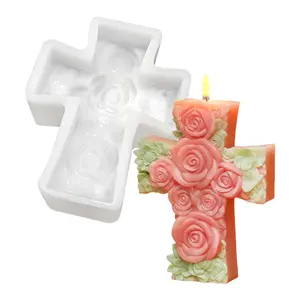 Embossed Cross Rose Portrait Candle Mold Flexible Silicone Easy Release European Style DIY Handmade Candle Craft Stylish Desktop Decor Romantic Lovers Gift Idea