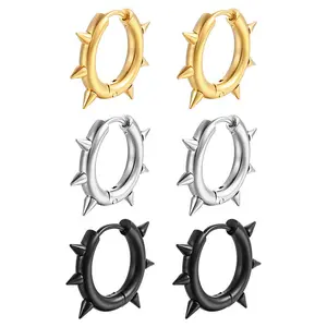 GTHIC Solid Color Spike Stainless Steel Huggie Earrings for Men Women Minimalist Valentine's Day Gifts